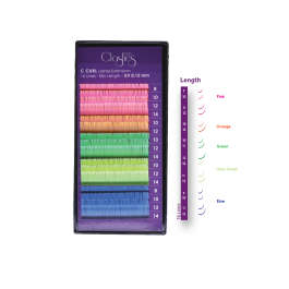 CLASHES Silk Coloured Lashes Extensions Multi Color C-0.2-Tray (16 Lines)
